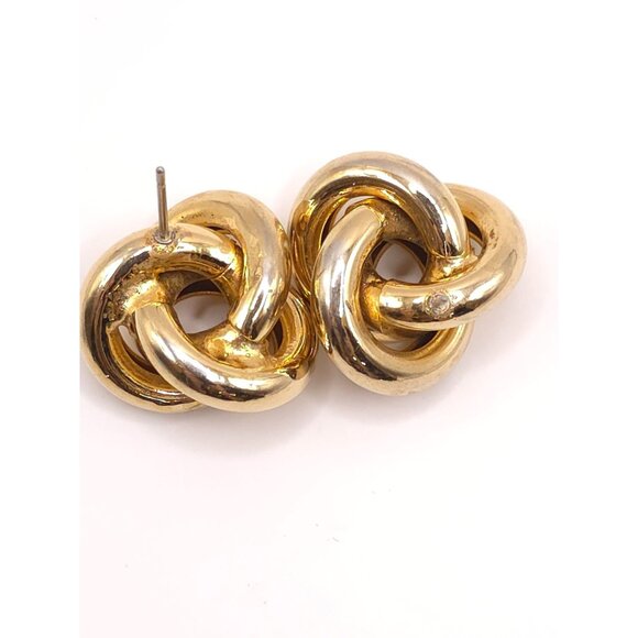 Gold Two Tone Love Knot Stud Earrings Elegant Twisted Design - Picture 2 of 5